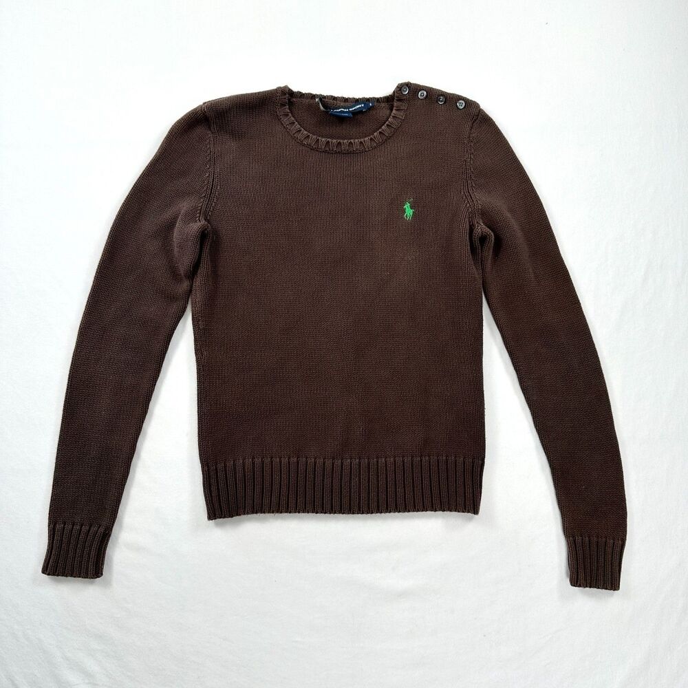 Ralph Lauren Sport Cotton Sweater Womens Small Brown Knit Preppy Minimalist